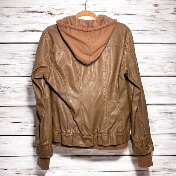 Coalition LA Camel Bomber Jacket Hoodie Double Zip Vegan Leather Sz Large NWT - Picture 4 of 12